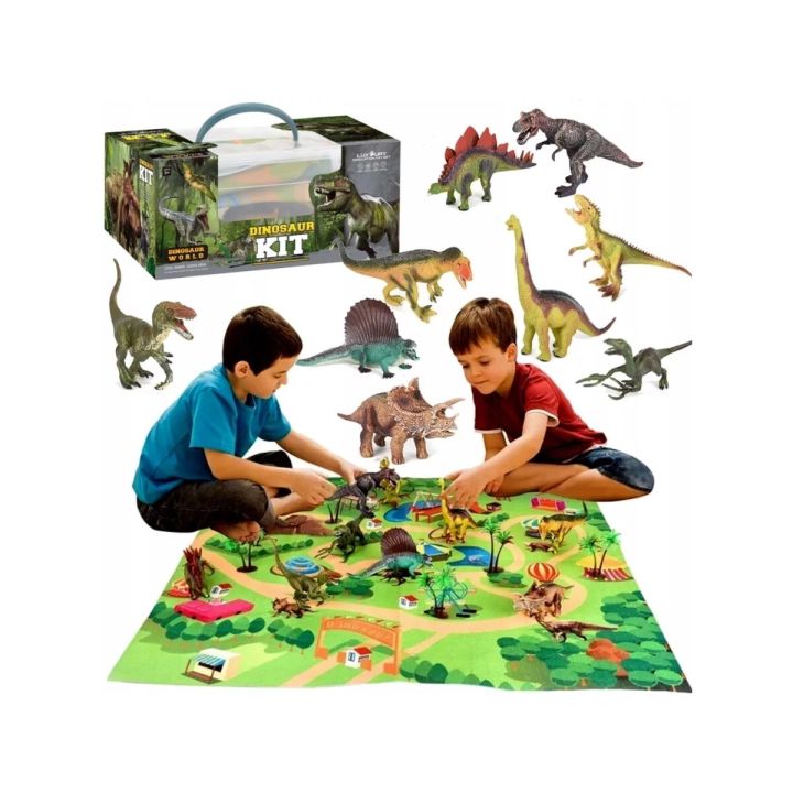 Zestaw Figurek Dinozaurów w kuferku + mata, Dinozaury 9 sztuk
