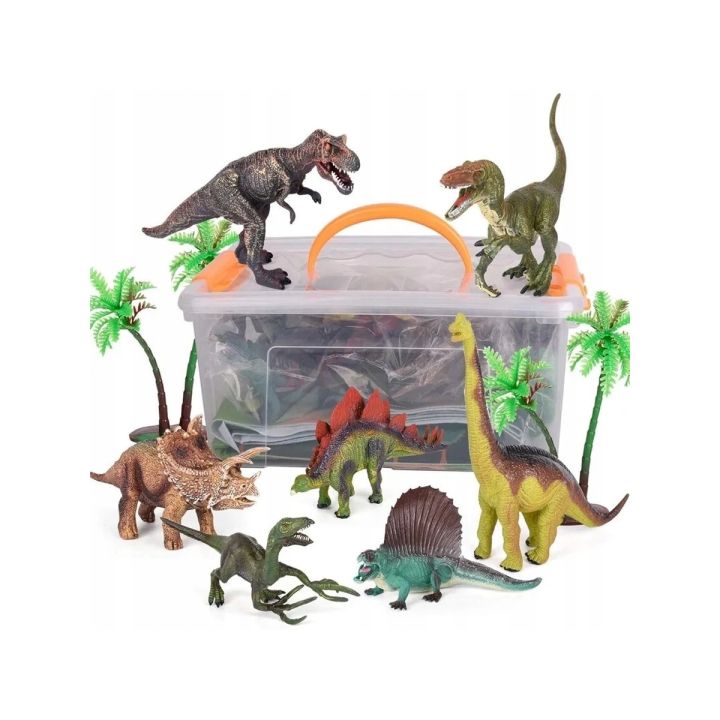 Zestaw Figurek Dinozaurów w kuferku + mata, Dinozaury 9 sztuk