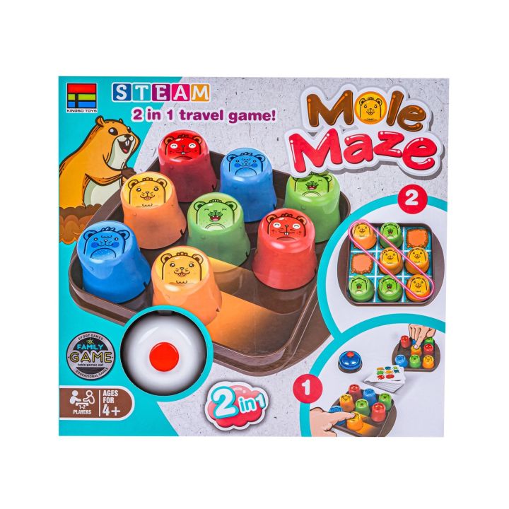 Edukacyjna Gra Logiczna "MOLE MAZE" 2w1 SZYBKIE KUBECZKI, Kółko Krzyżyk, Karty