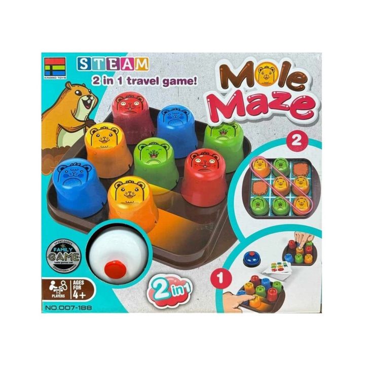 Edukacyjna Gra Logiczna "MOLE MAZE" 2w1 SZYBKIE KUBECZKI, Kółko Krzyżyk, Karty