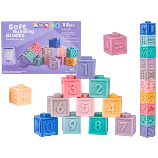 Miękkie Klocki Sensoryczne, Cyferki, Figury geometryczne, Kształty 12 sztuk, Edukacyjny zestaw klocków dla malucha