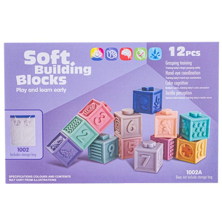 Miękkie Klocki Sensoryczne, Cyferki, Figury geometryczne, Kształty 12 sztuk, Edukacyjny zestaw klocków dla malucha