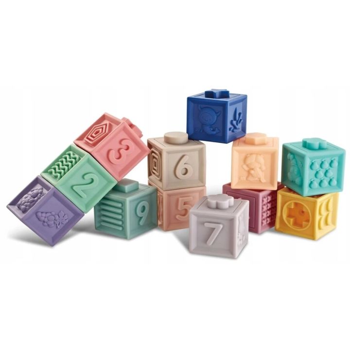 Miękkie Klocki Sensoryczne, Cyferki, Figury geometryczne, Kształty 12 sztuk, Edukacyjny zestaw klocków dla malucha