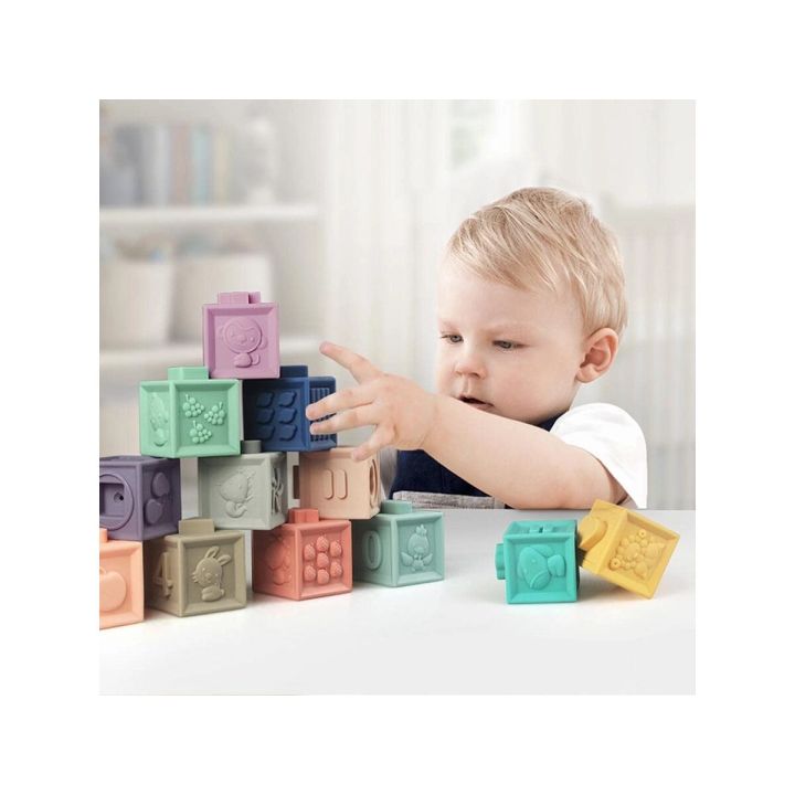 Miękkie Klocki Sensoryczne, Cyferki, Figury geometryczne, Kształty 12 sztuk, Edukacyjny zestaw klocków dla malucha