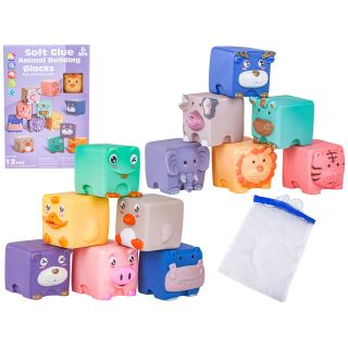Miękkie Klocki Sensoryczne Zwierzęta 12 sztuk, Edukacyjny zestaw klocków dla malucha