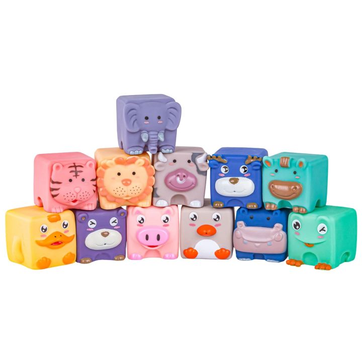 Miękkie Klocki Sensoryczne Zwierzęta 12 sztuk, Edukacyjny zestaw klocków dla malucha