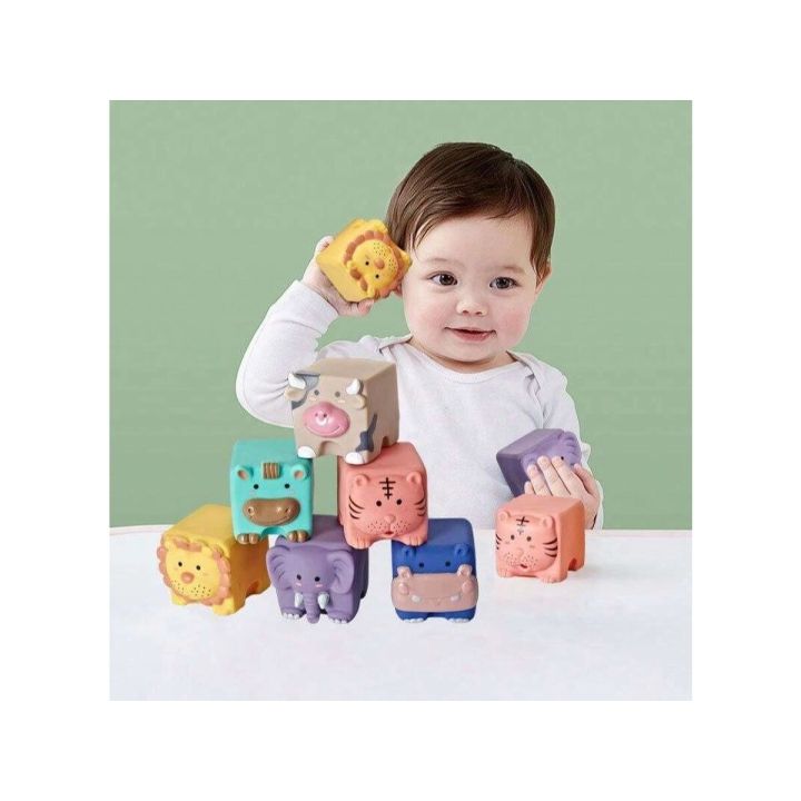 Miękkie Klocki Sensoryczne Zwierzęta 12 sztuk, Edukacyjny zestaw klocków dla malucha