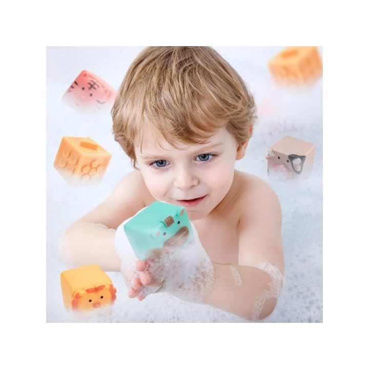 Miękkie Klocki Sensoryczne Zwierzęta, Figury geometryczne, Cyfry 12 sztuk, Edukacyjny zestaw klocków dla malucha