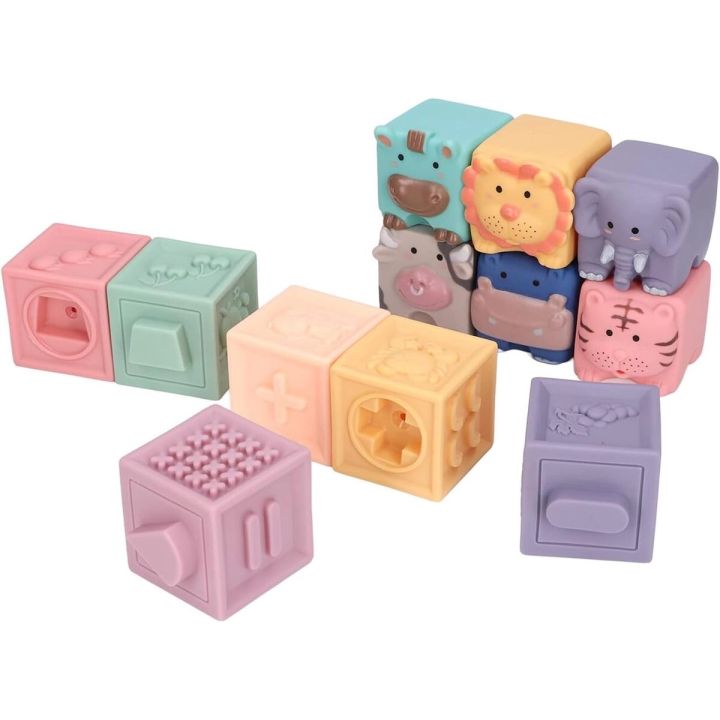 Miękkie Klocki Sensoryczne Zwierzęta, Figury geometryczne, Cyfry 12 sztuk, Edukacyjny zestaw klocków dla malucha