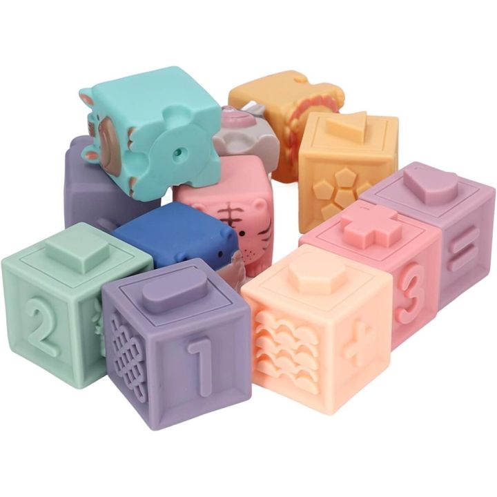 Miękkie Klocki Sensoryczne Zwierzęta, Figury geometryczne, Cyfry 12 sztuk, Edukacyjny zestaw klocków dla malucha