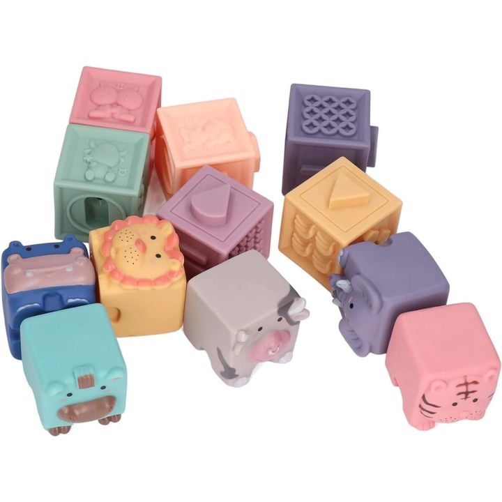 Miękkie Klocki Sensoryczne Zwierzęta, Figury geometryczne, Cyfry 12 sztuk, Edukacyjny zestaw klocków dla malucha