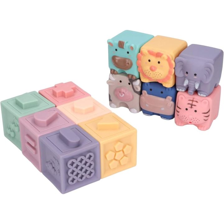 Miękkie Klocki Sensoryczne Zwierzęta, Figury geometryczne, Cyfry 12 sztuk, Edukacyjny zestaw klocków dla malucha