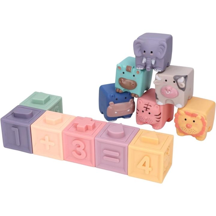 Miękkie Klocki Sensoryczne Zwierzęta, Figury geometryczne, Cyfry 12 sztuk, Edukacyjny zestaw klocków dla malucha