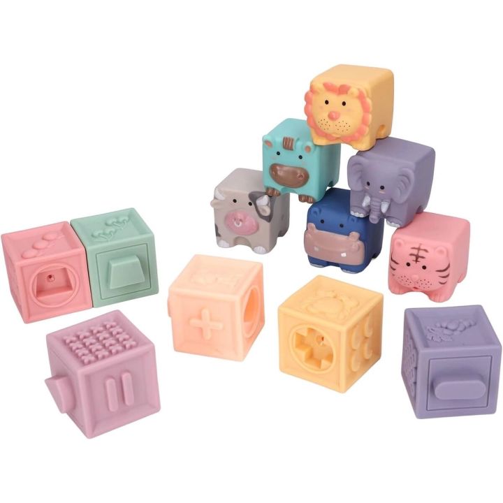 Miękkie Klocki Sensoryczne Zwierzęta, Figury geometryczne, Cyfry 12 sztuk, Edukacyjny zestaw klocków dla malucha