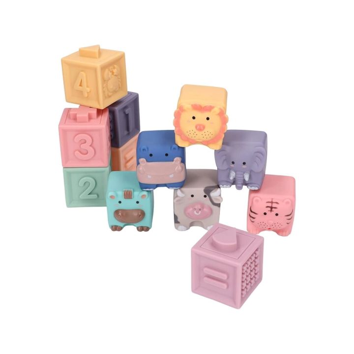 Miękkie Klocki Sensoryczne Zwierzęta, Figury geometryczne, Cyfry 12 sztuk, Edukacyjny zestaw klocków dla malucha