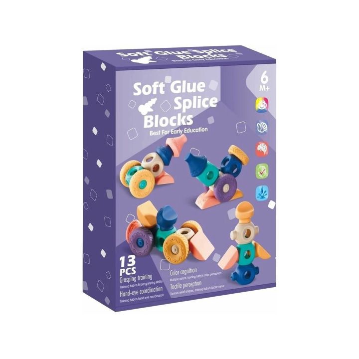 Miękkie Klocki Sensoryczne Figury geometryczne 13 sztuk, Edukacyjny zestaw klocków dla malucha