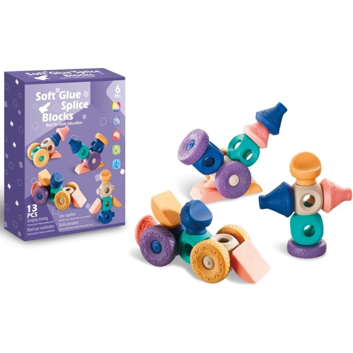 Miękkie Klocki Sensoryczne Figury geometryczne 13 sztuk, Edukacyjny zestaw klocków dla malucha