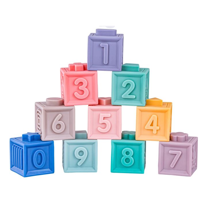 Klocki Sensoryczne dla malucha, Miękkie Klocki, Cyferki, Figury geometryczne, Kształty, Wieża 23 sztuki