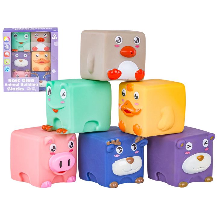 Duże Klocki Sensoryczne Zwierzęta 6 sztuk Miękkie Edukacyjny zestaw klocków dla malucha