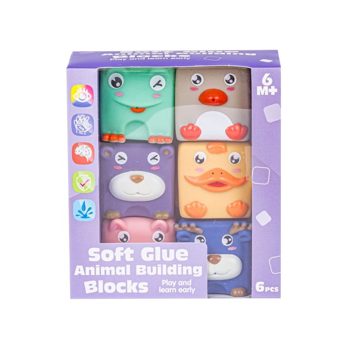Duże Klocki Sensoryczne Zwierzęta 6 sztuk Miękkie Edukacyjny zestaw klocków dla malucha