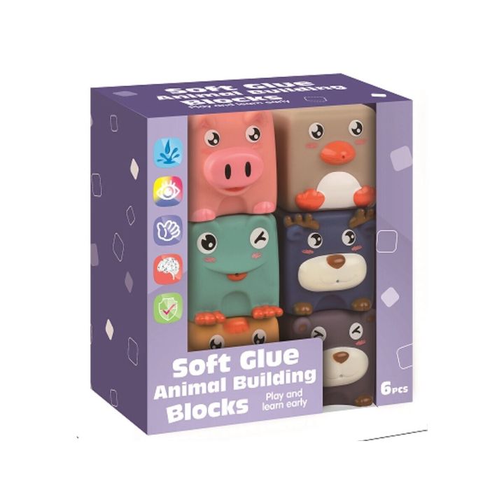 Duże Klocki Sensoryczne Zwierzęta 6 sztuk Miękkie Edukacyjny zestaw klocków dla malucha