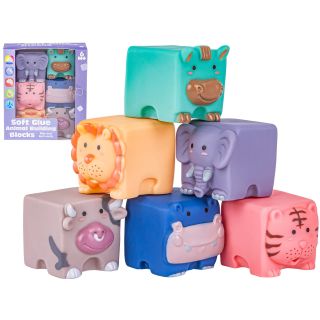 Edukacyjny zestaw klocków dla malucha, Miękkie, Duże Klocki Sensoryczne Zwierzęta 6 sztuk
