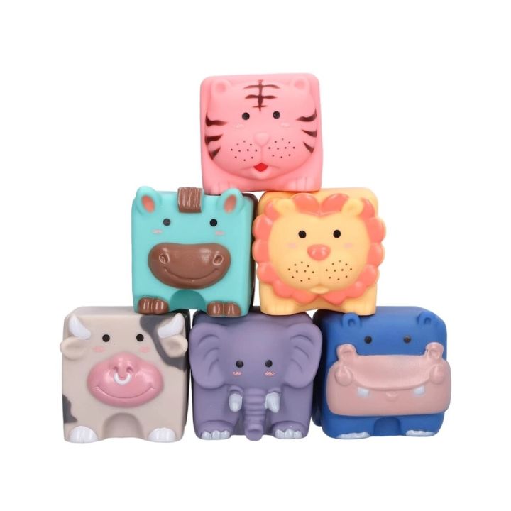 Edukacyjny zestaw klocków dla malucha, Miękkie, Duże Klocki Sensoryczne Zwierzęta 6 sztuk