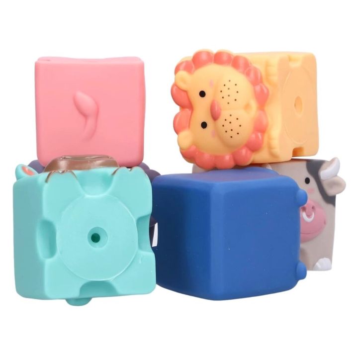 Edukacyjny zestaw klocków dla malucha, Miękkie, Duże Klocki Sensoryczne Zwierzęta 6 sztuk