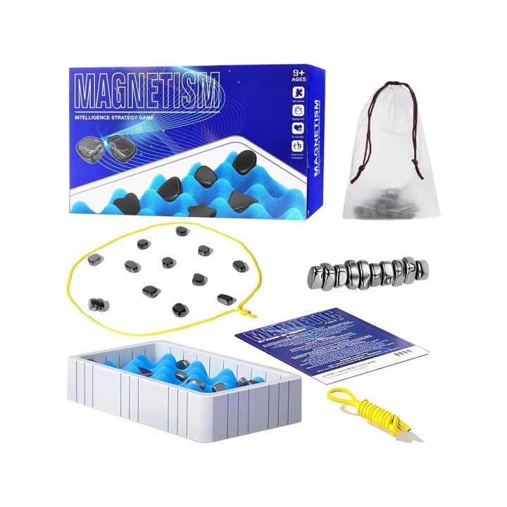 Gra Szachy Kamienie Magnetyczne Planszowa, Magnetyczna Gra Strategiczna, Magnetic Chess + Podkładka