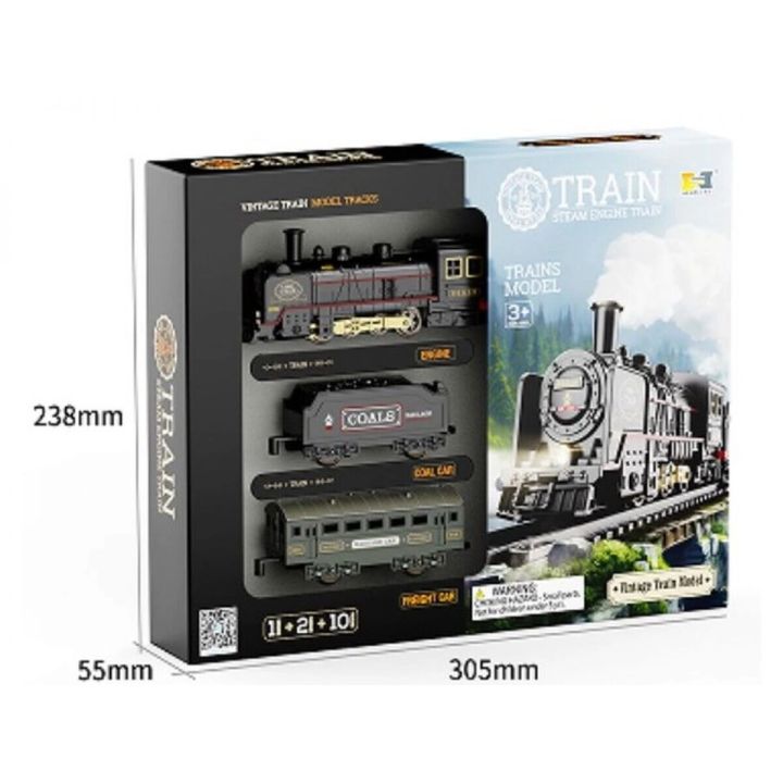 Elektryczna Kolejka Lokomotywa - Parowóz + 2 Wagony, Węglarka + Pasażerski