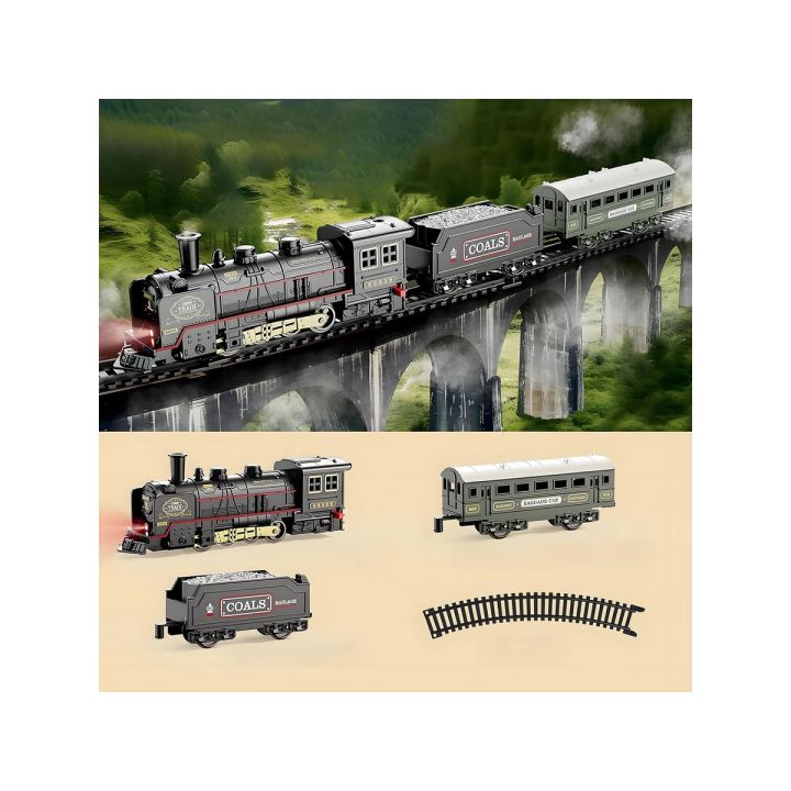 Elektryczna Kolejka Lokomotywa - Parowóz + 2 Wagony, Węglarka + Pasażerski