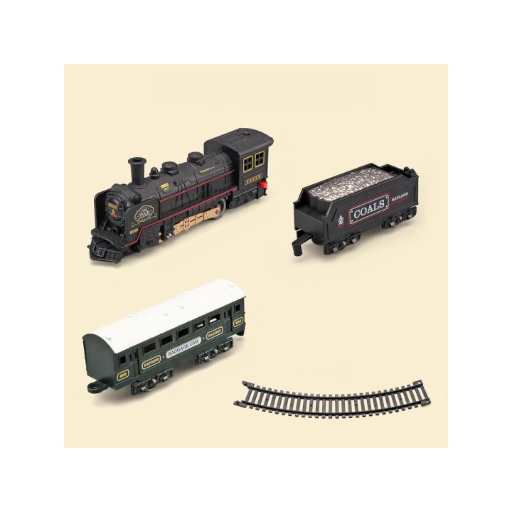 Elektryczna Kolejka Lokomotywa - Parowóz + 2 Wagony, Węglarka + Pasażerski