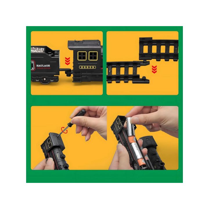 Elektryczna Kolejka Lokomotywa - Parowóz + 2 Wagony, Węglarka + Pasażerski