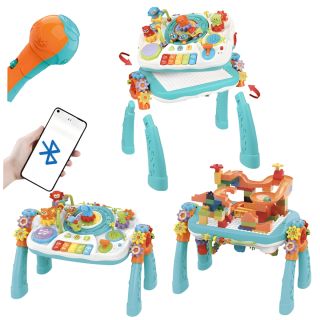 Multifunkcyjny Edukacyjny Stolik 2w1 Pianinko Ciuchcia Mikrofon Klocki Bluetooth Akumulator