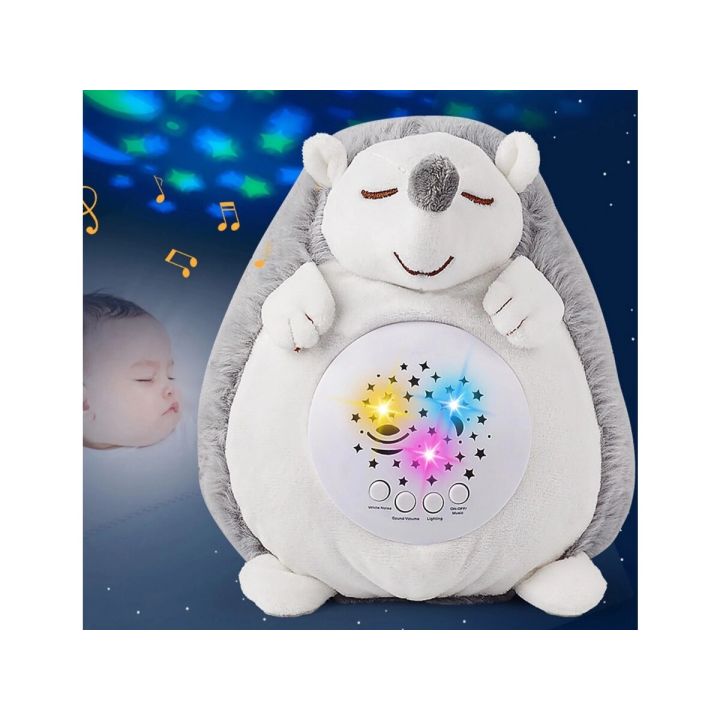Pluszowy Jeż Jeżyk PROJEKTOR Maskotka Emituje Biały Szum Usypiacz Pomaga Zasnąć Zabawka Dla Dzieci