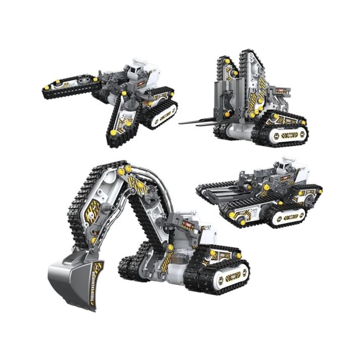 Klocki 176 El. Zestaw do składania MASZYNY BUDOWALNE 4w1 RC Koparka Czołg Wózek Widłowy Zdalnie Sterowane