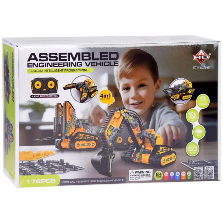 Klocki 176 El. Zestaw do składania MASZYNY BUDOWALNE 4w1 RC Koparka Czołg Wózek Widłowy Zdalnie Sterowane