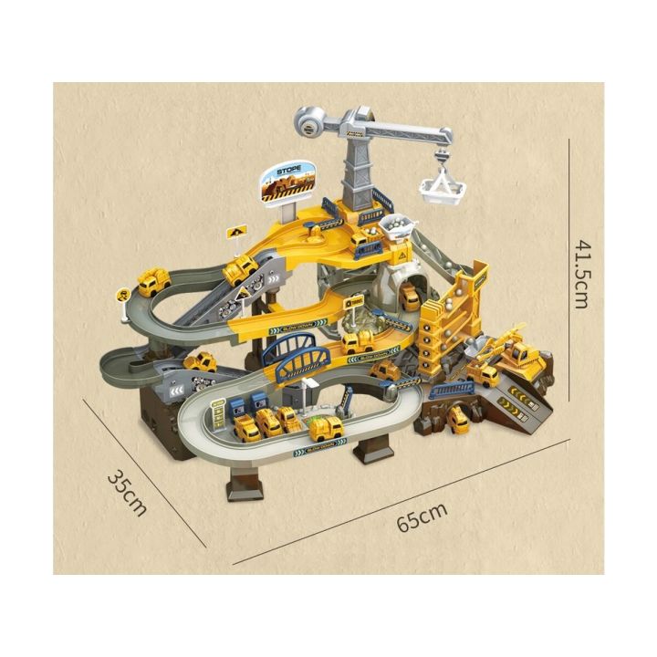 Zjazd samochodowy Tor Kulkowy PLAC BUDOWY Garaż Parking Zjeżdżalnia Dźwig