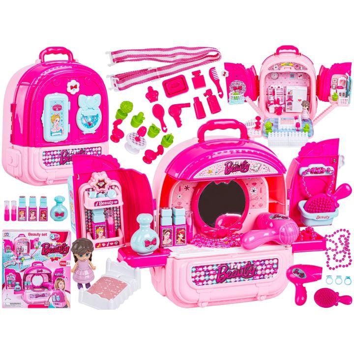 Domek Dla Lalek Toaletka W Walizce Plecak Zestaw 3w1 + Akcesoria