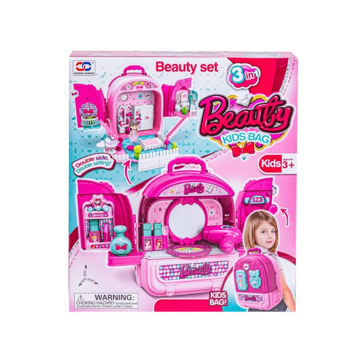 Domek Dla Lalek Toaletka W Walizce Plecak Zestaw 3w1 + Akcesoria