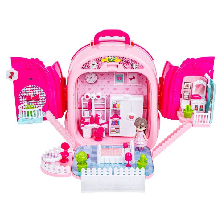 Domek Dla Lalek Toaletka W Walizce Plecak Zestaw 3w1 + Akcesoria