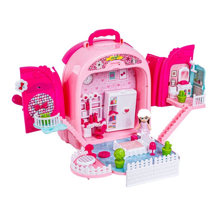 Domek Dla Lalek Toaletka W Walizce Plecak Zestaw 3w1 + Akcesoria