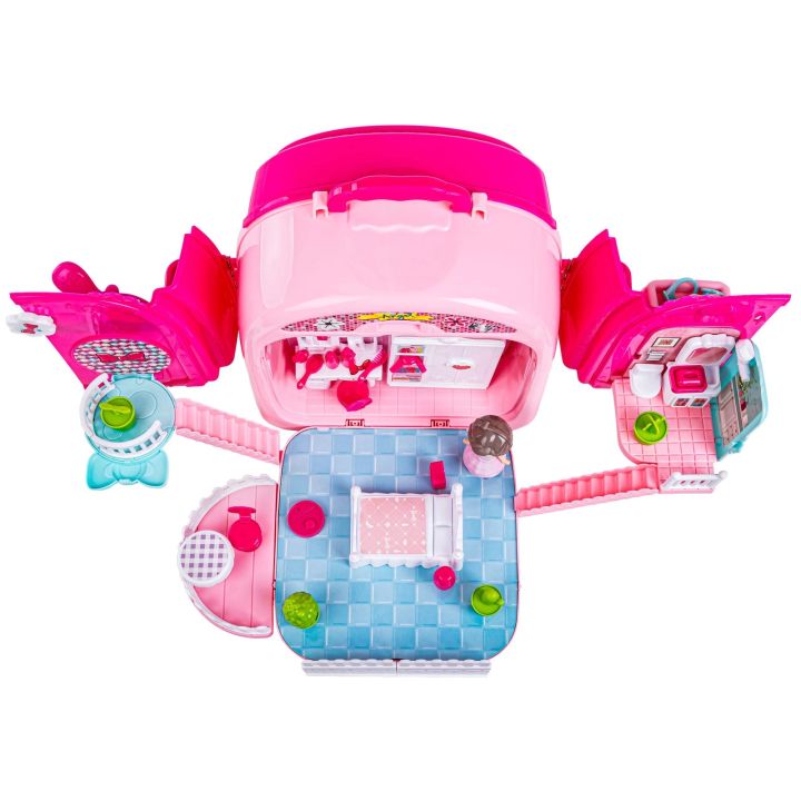 Domek Dla Lalek Toaletka W Walizce Plecak Zestaw 3w1 + Akcesoria