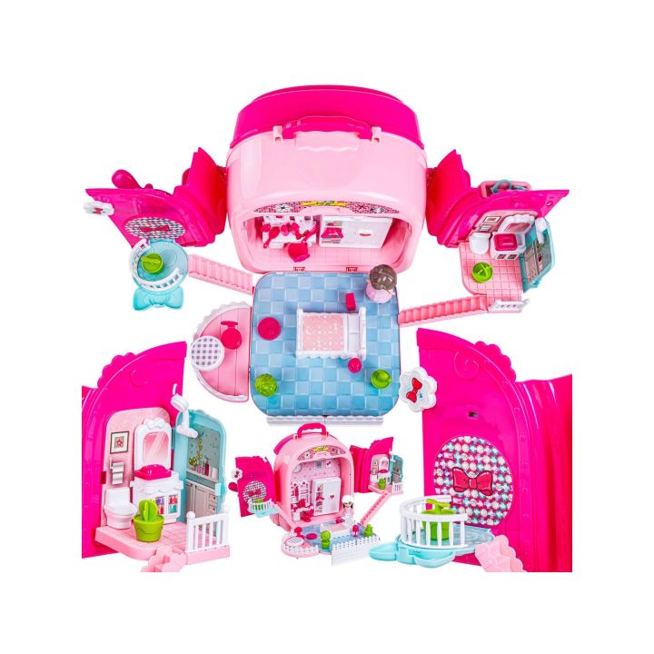 Domek Dla Lalek Toaletka W Walizce Plecak Zestaw 3w1 + Akcesoria