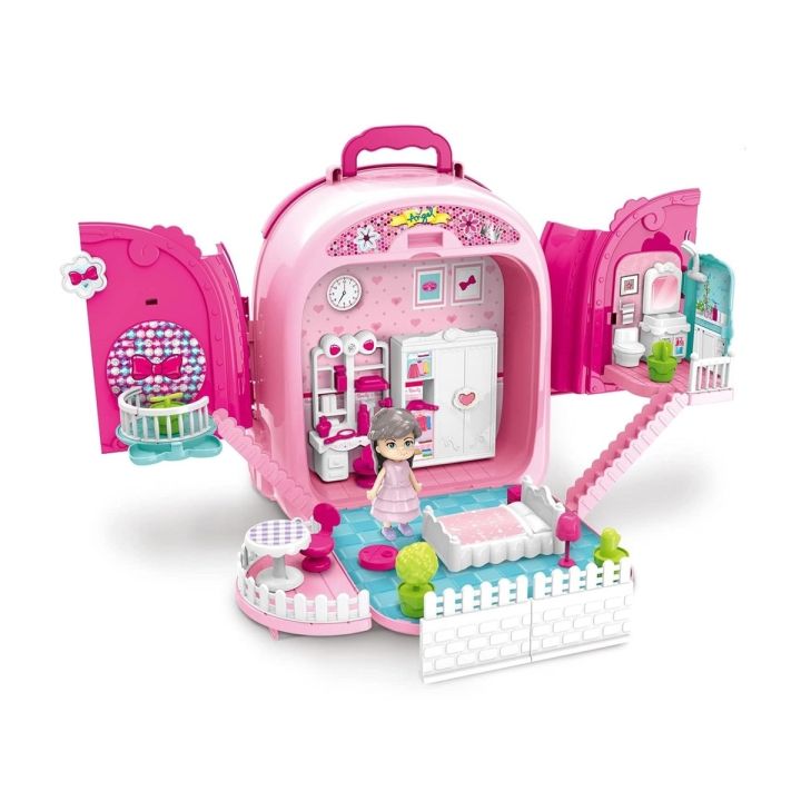 Domek Dla Lalek Toaletka W Walizce Plecak Zestaw 3w1 + Akcesoria