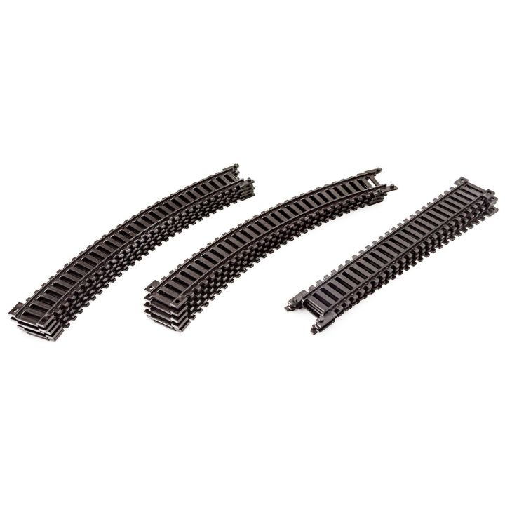 Elektryczna Kolejka Rail King – tory 286 cm i dworzec, parowóz z wagonem towarowym i 2 cysternami (skala 1:136)