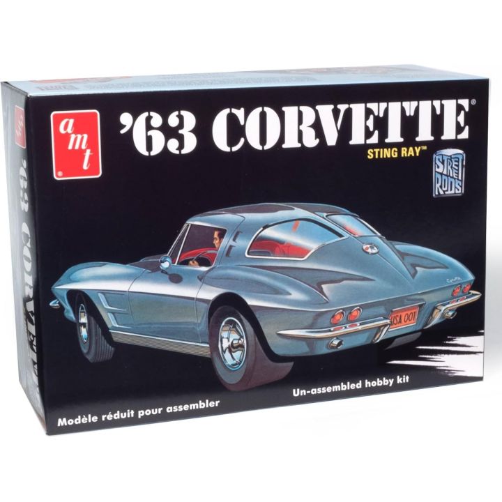 Corvette Chevy 1963 – Klasyczny sportowy samochód z USA 2w1 | Model plastikowy do sklejania AMT (skala 1:25)