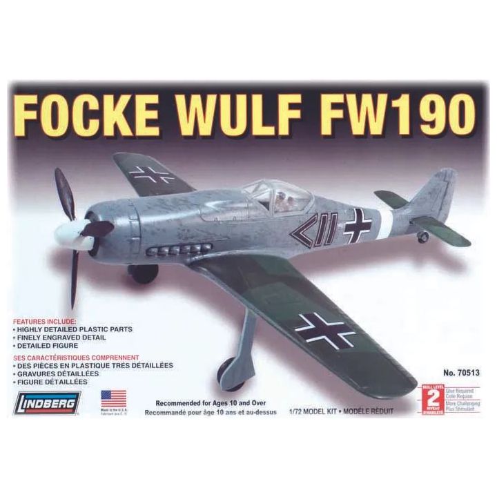 Focke Wulf FW-190 – Myśliwiec wojskowy niemiecki | Model plastikowy do sklejania Lindberg (skala 1:72)