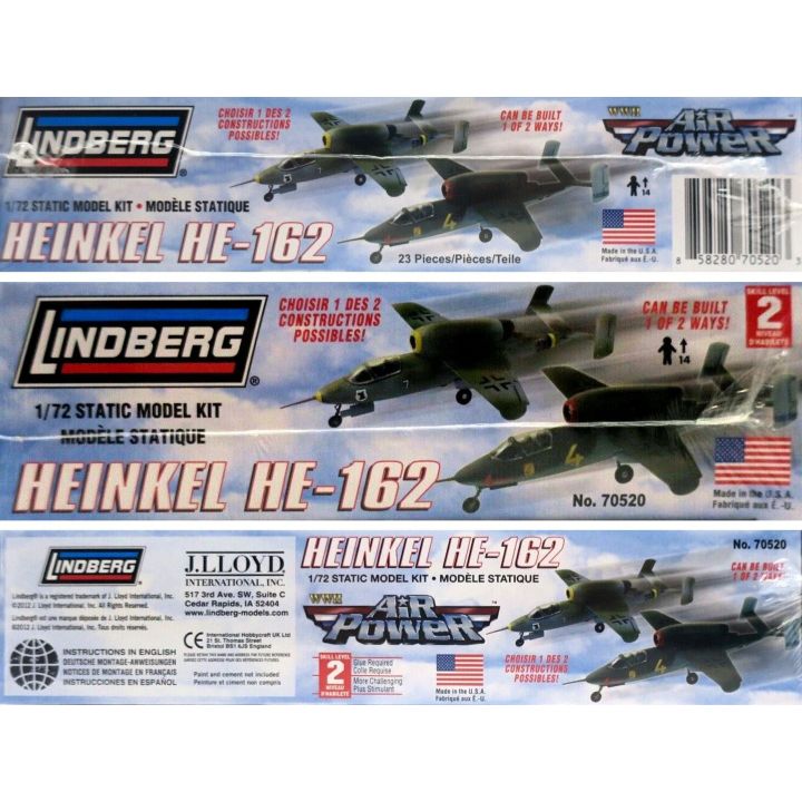 Heinkel HE-162 Spatz - Myśliwiec wojskowy niemiecki 2w1 | Model plastikowy do sklejania Lindberg (skala 1:72)