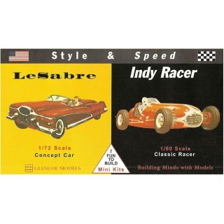 Le Sabre „Concept Car” i Indy Racer – Zestaw Style & Speed | 2 modele plastikowe do sklejania Glencoe Models (skala 1:72 i 60)